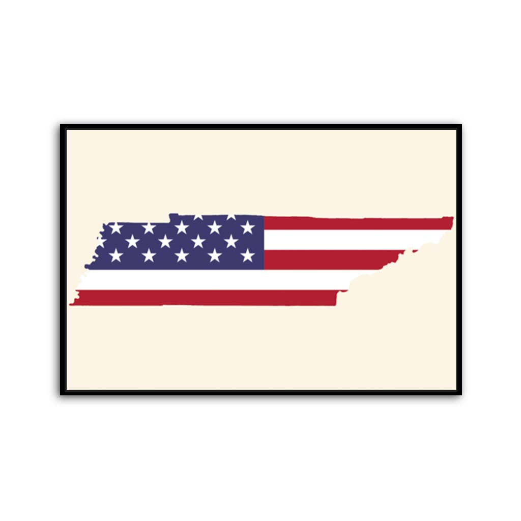 Tennessee American Flag Silhouette Canvas Wall Art Print - Canvas Black Frame