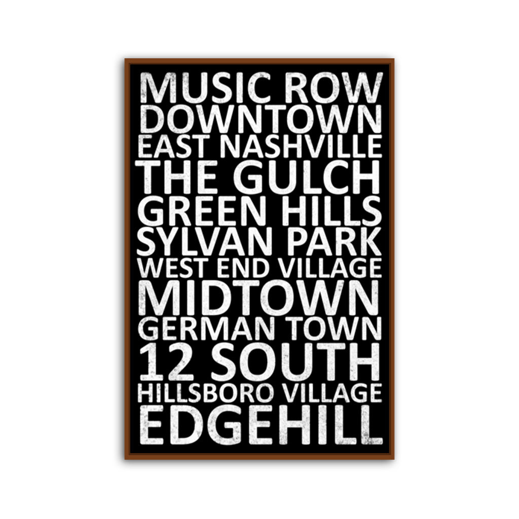 Nashville Neighborhood Canvas Wall Art Print - Pecan Frame