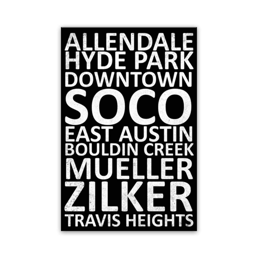 Austin Neighborhood Canvas Wall Art Print - Black