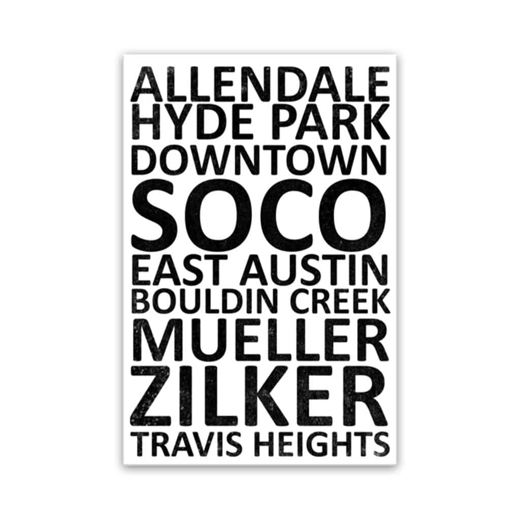 Austin Neighborhood Canvas Wall Art Print - White