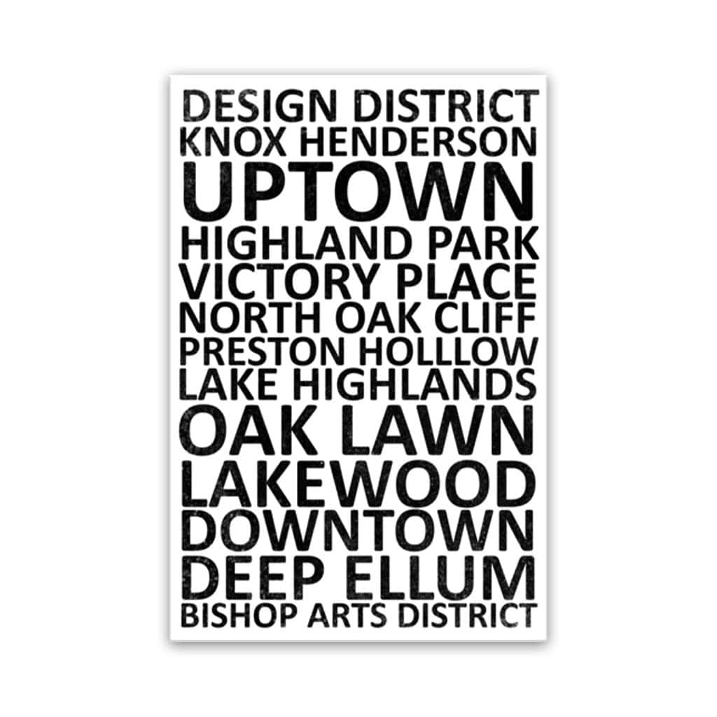 Dallas Neighborhood Canvas Wall Art Print - White