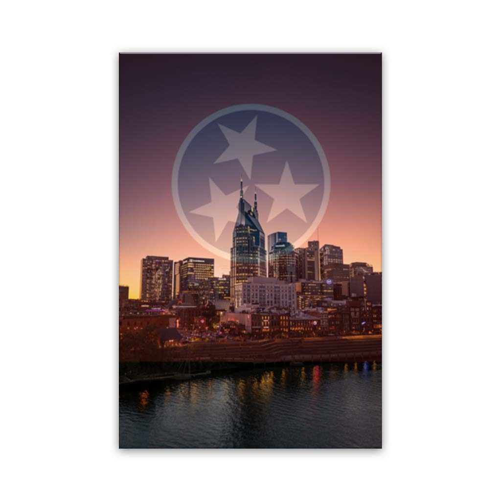 Nashville Skyline Tri Star Canvas Wall Art Print - Canvas Ready To Hang