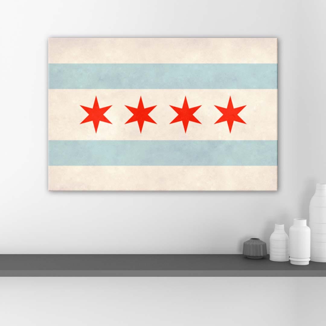 Distressed Chicago Flag Canvas Wall Art Print