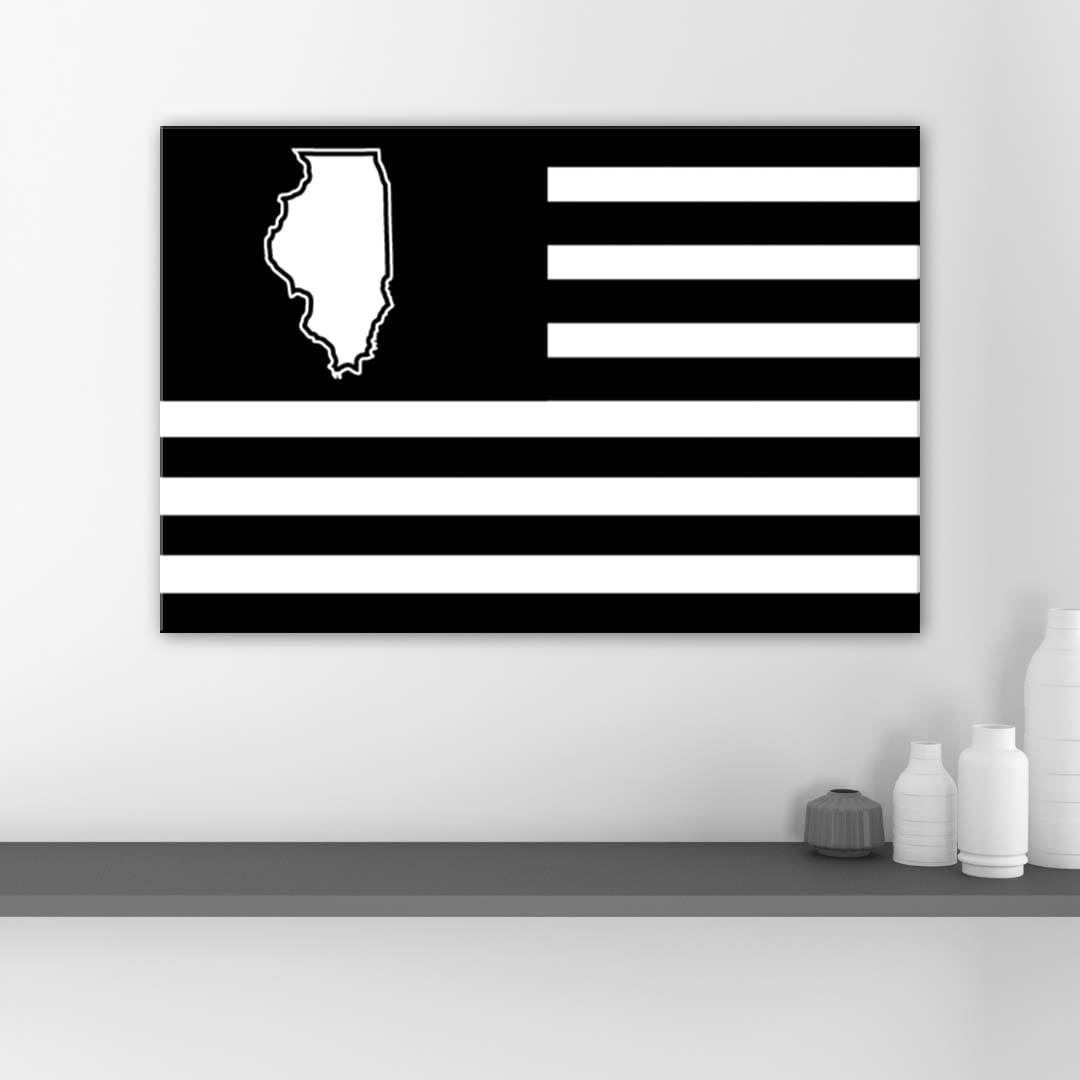 Black and White Illinois American Flag Canvas Wall Art Print