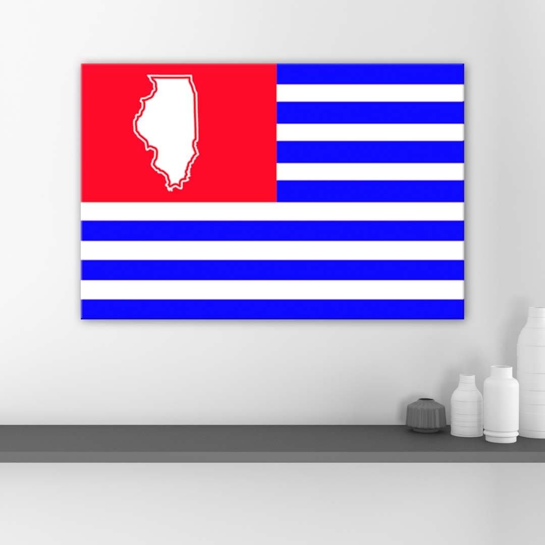 Blue and Red Illinois American Flag Canvas Wall Art Print