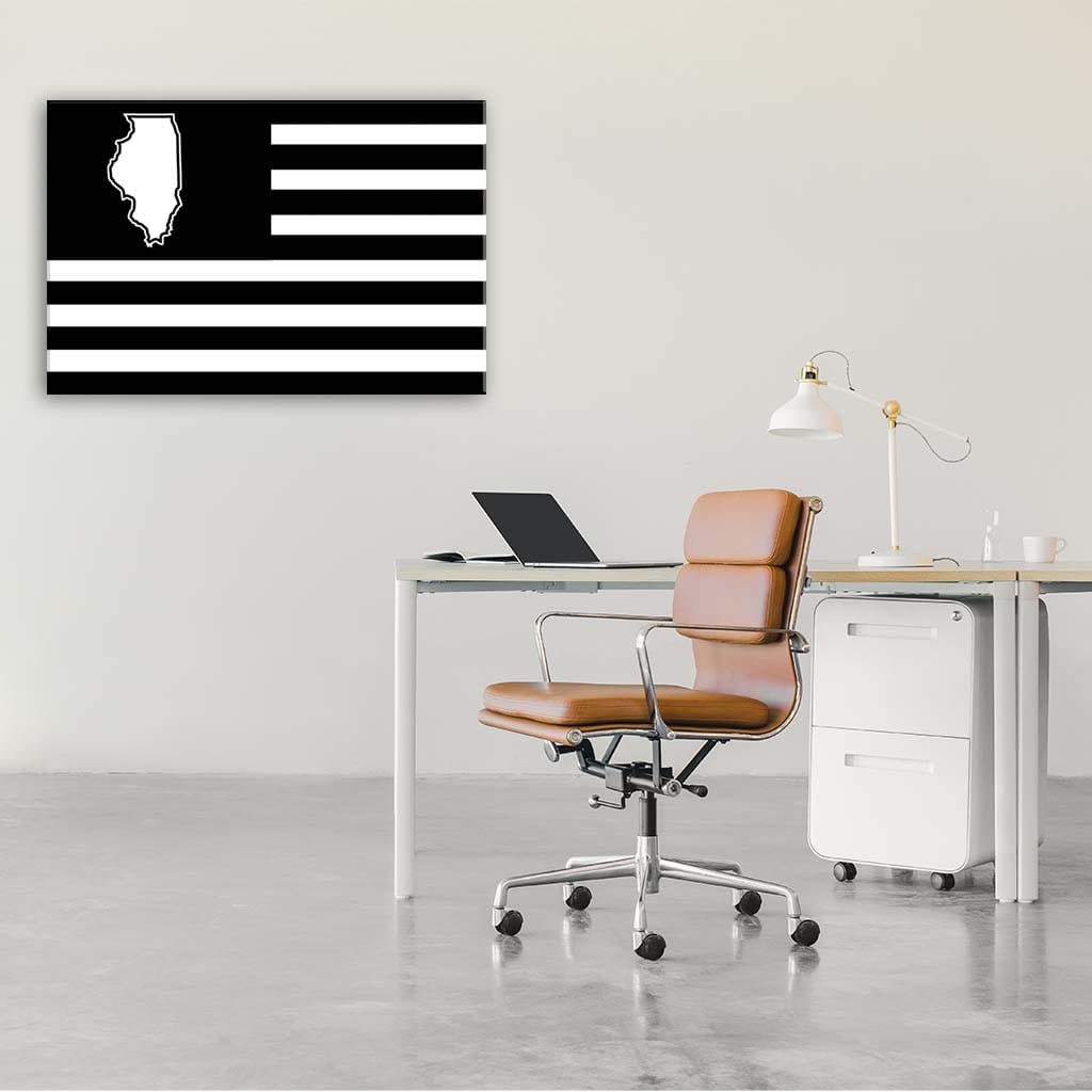Black and White Illinois American Flag Canvas Wall Art Print