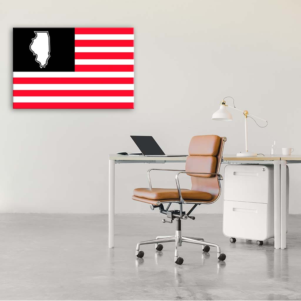 Black and Red Illinois American Flag Canvas Wall Art Print