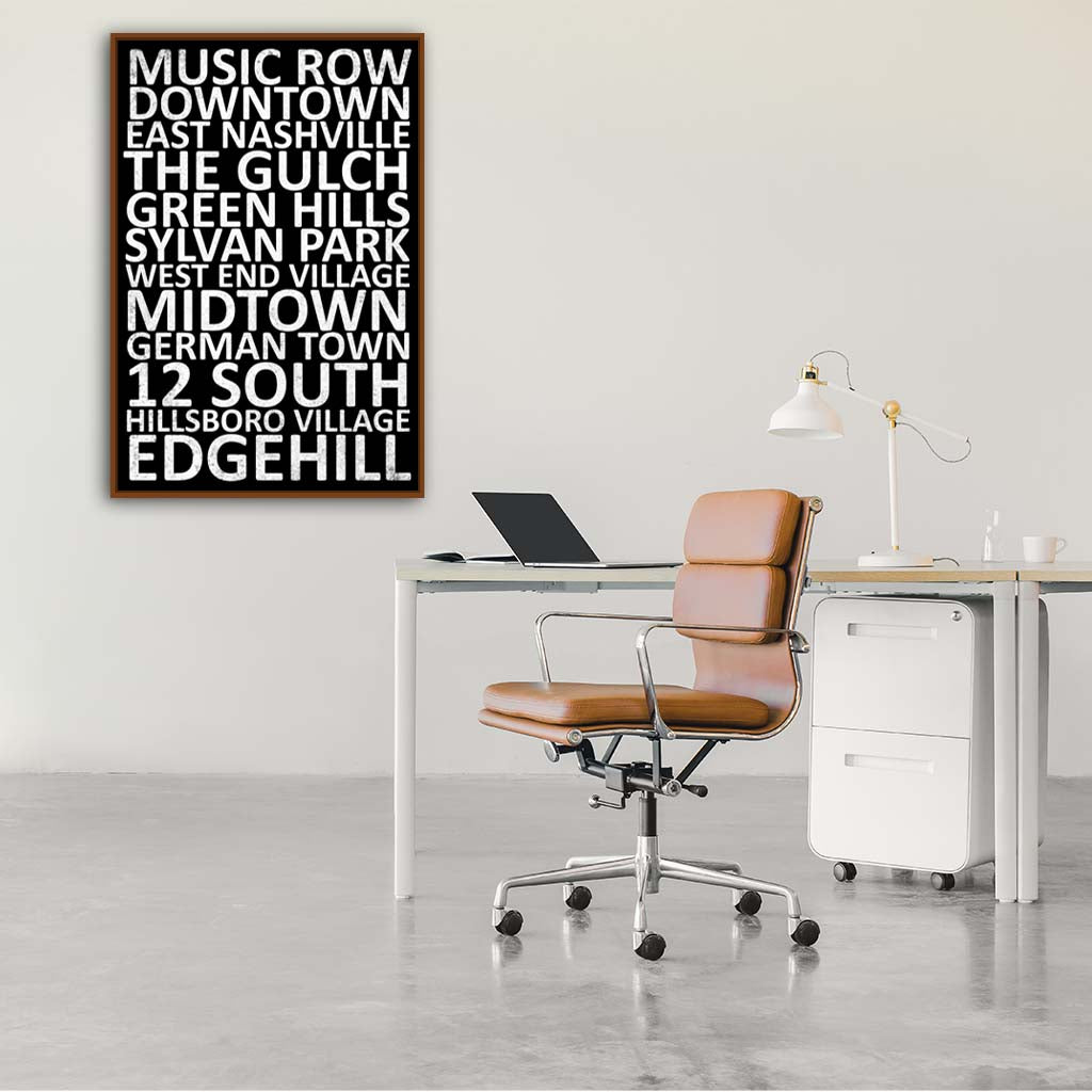 Nashville Neighborhood Canvas Wall Art Print - Pecan Frame