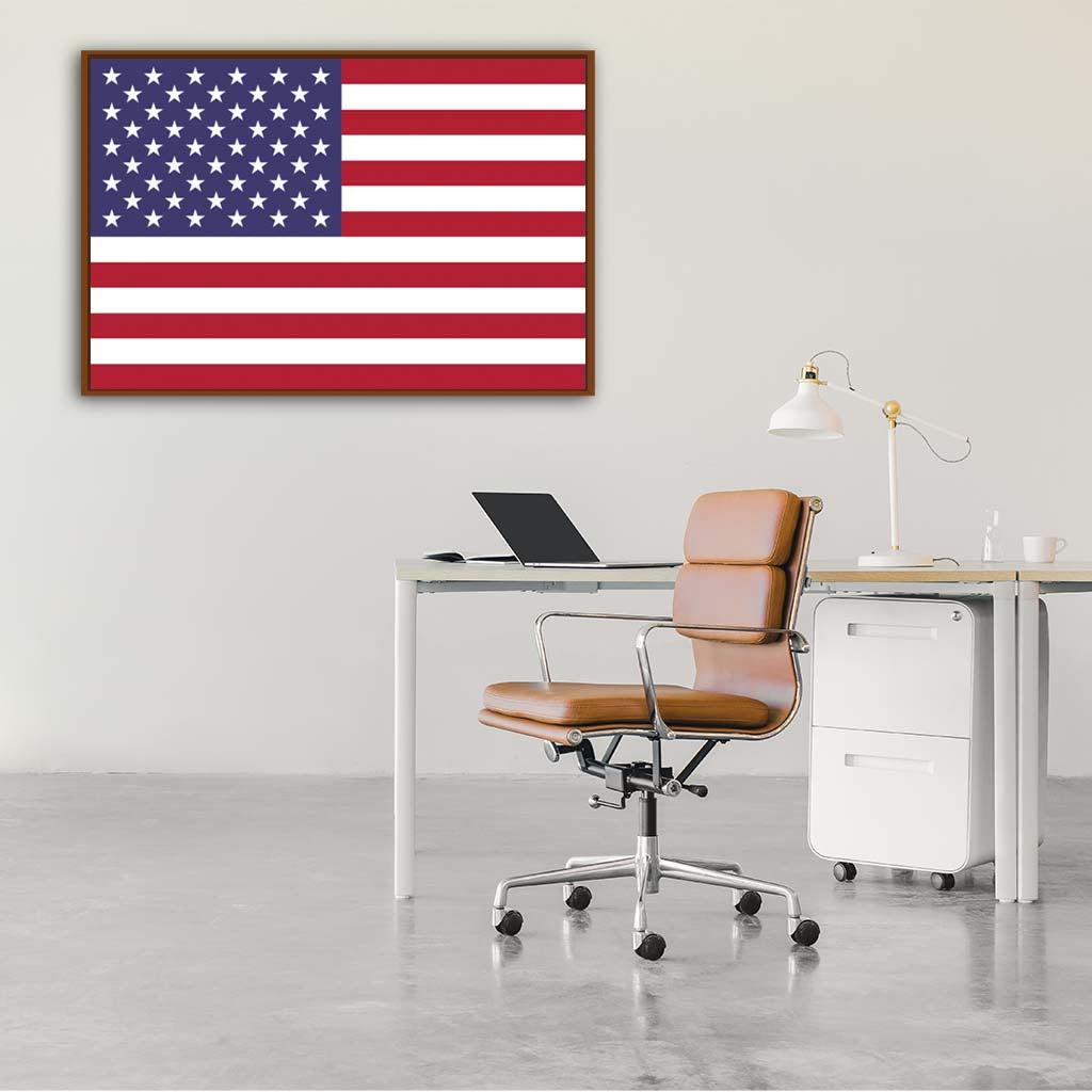 American Flag Canvas Wall Art Print - Canvas Pecan Frame