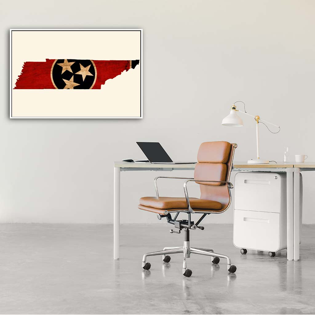 Rustic Tennessee Flag Silhouette Canvas Wall Art Print - Canvas White Frame
