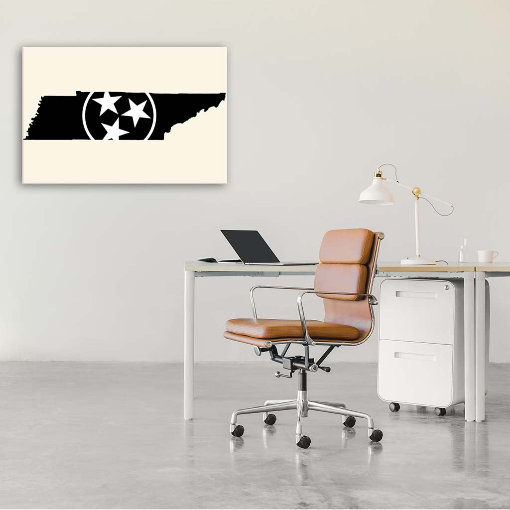 Black & White Tennessee Flag Silhouette Canvas Wall Art Print - Canvas Ready To Hang