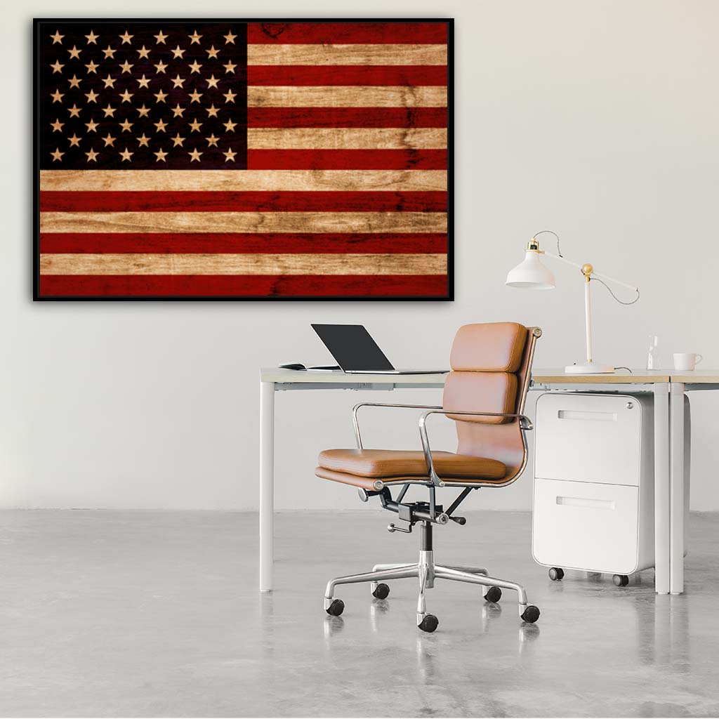 Rustic American Flag Silhouette Canvas Wall Art Print - Canvas Black Frame