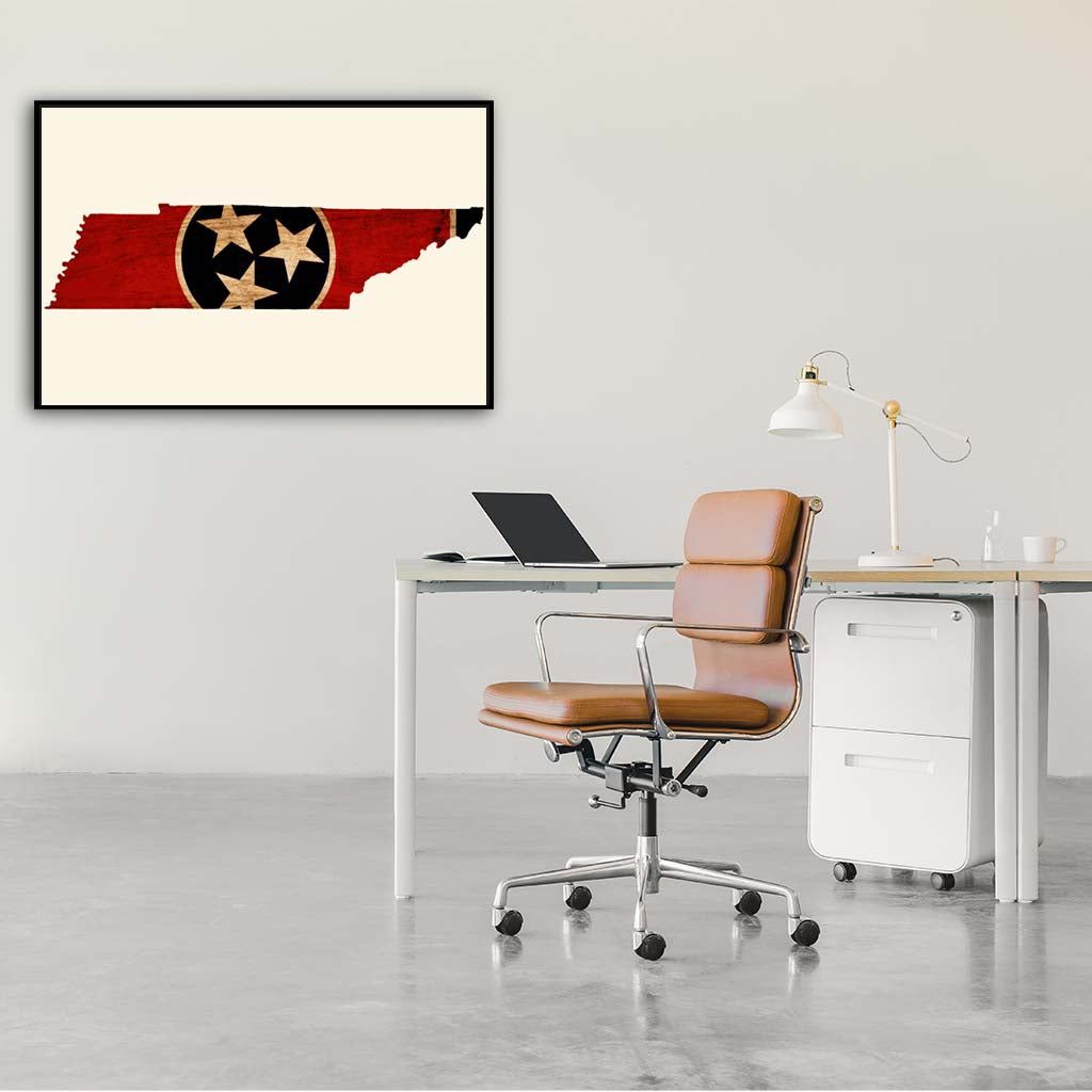 Rustic Tennessee Flag Silhouette Canvas Wall Art Print - Canvas Black Frame
