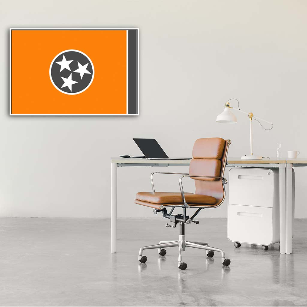 Orange & Gray Tennessee Canvas Flag Art Print - Canvas White Frame