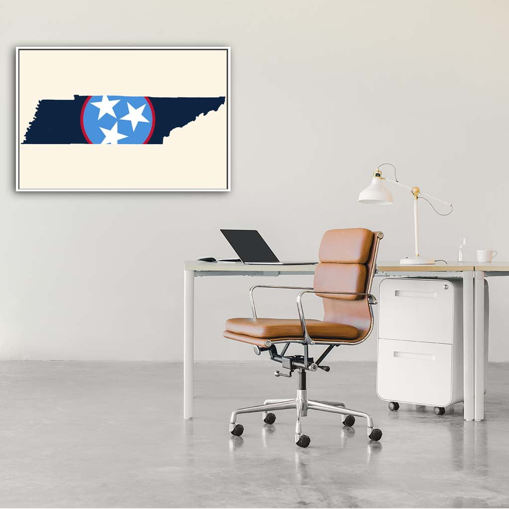Navy & Teal Tennessee Flag Silhouette Canvas Wall Art Print - Canvas White Frame