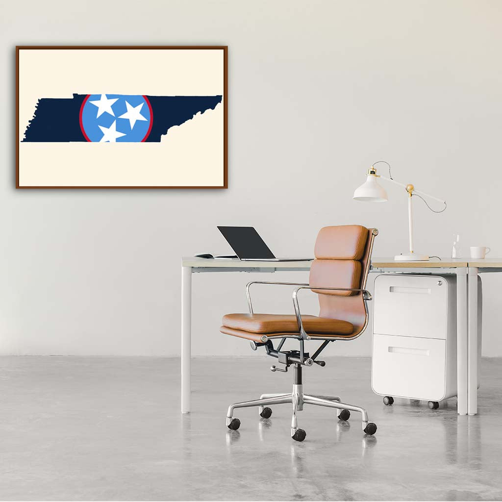 Navy & Teal Tennessee Flag Silhouette Canvas Wall Art Print - Canvas Pecan Frame