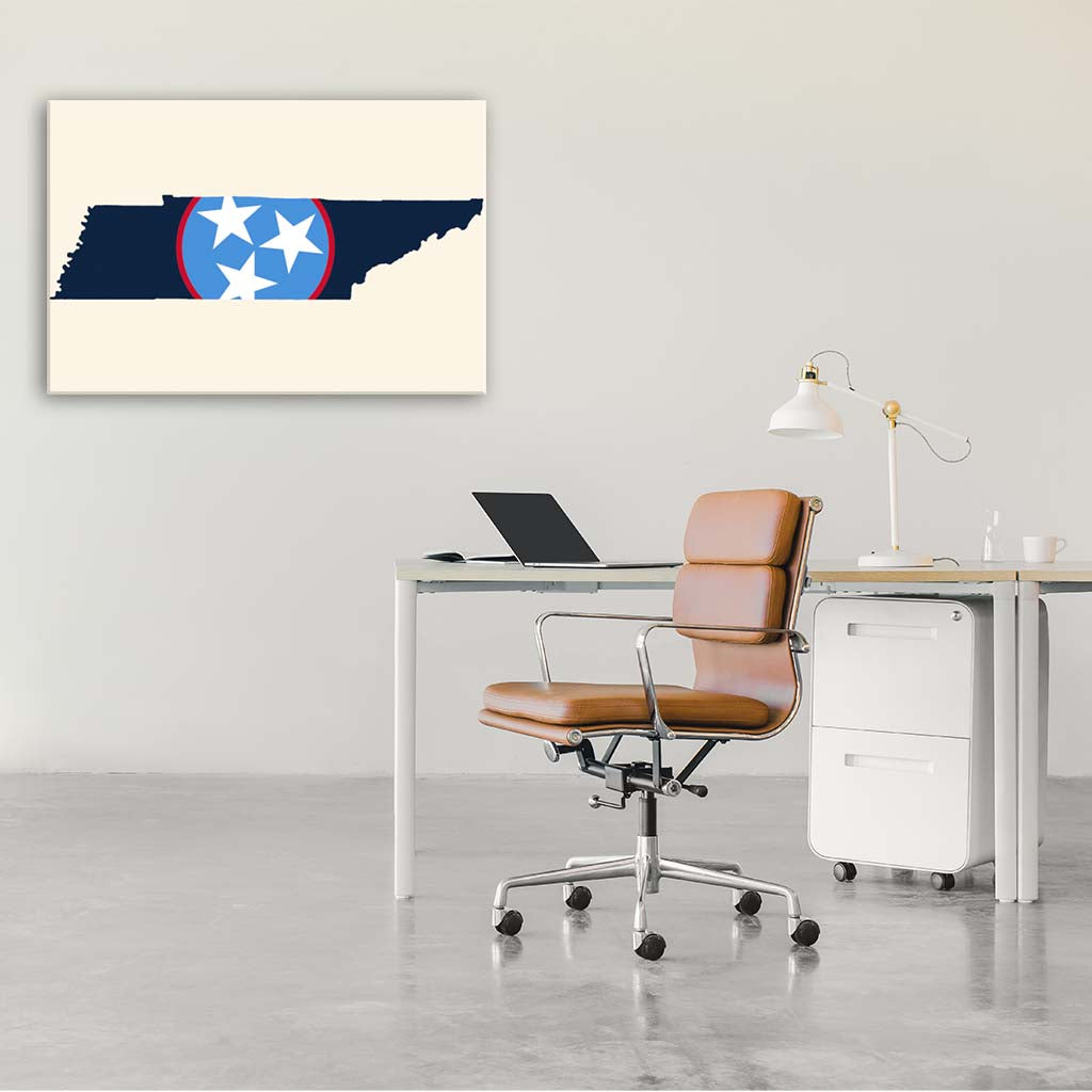 Navy & Teal Tennessee Flag Silhouette Canvas Wall Art Print - Canvas Ready To Hang