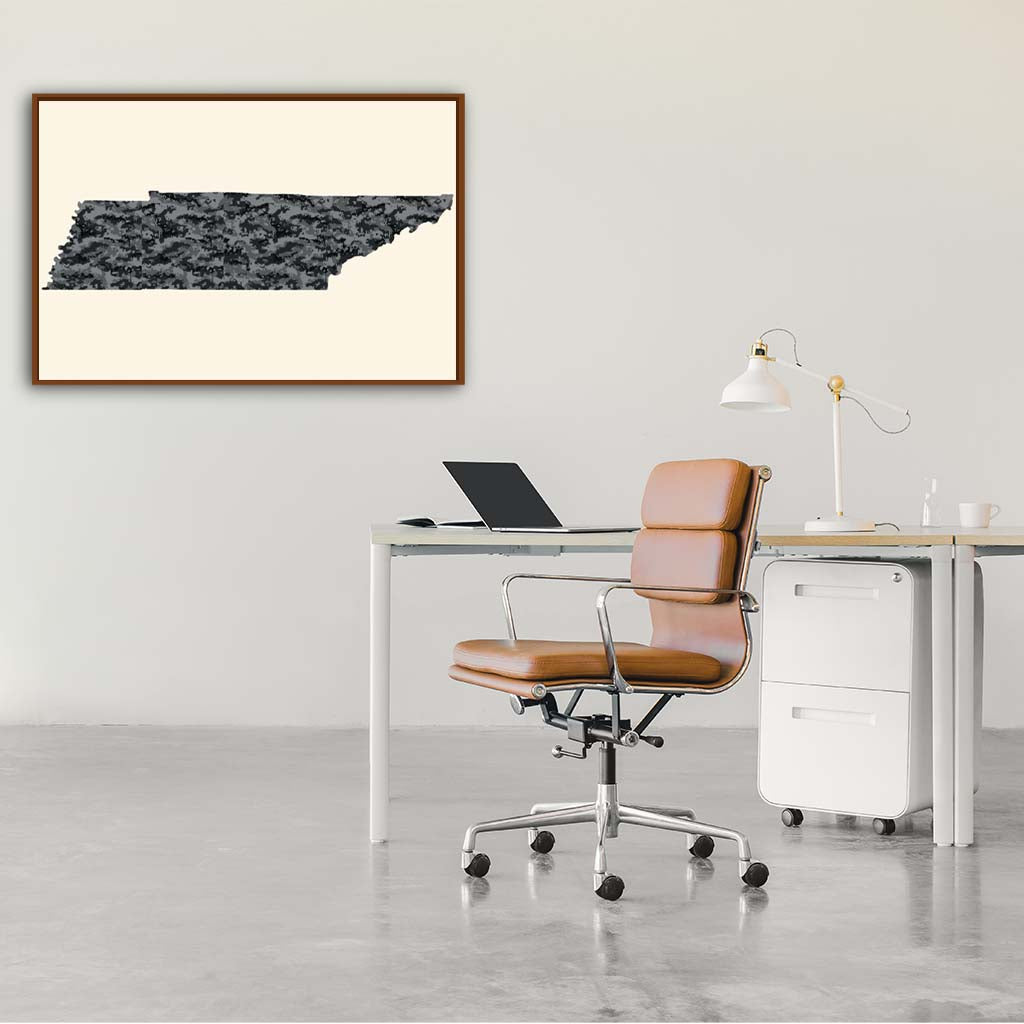 Tennessee Digital Camo Silhouette Canvas Wall Art Print - Canvas Pecan Frame