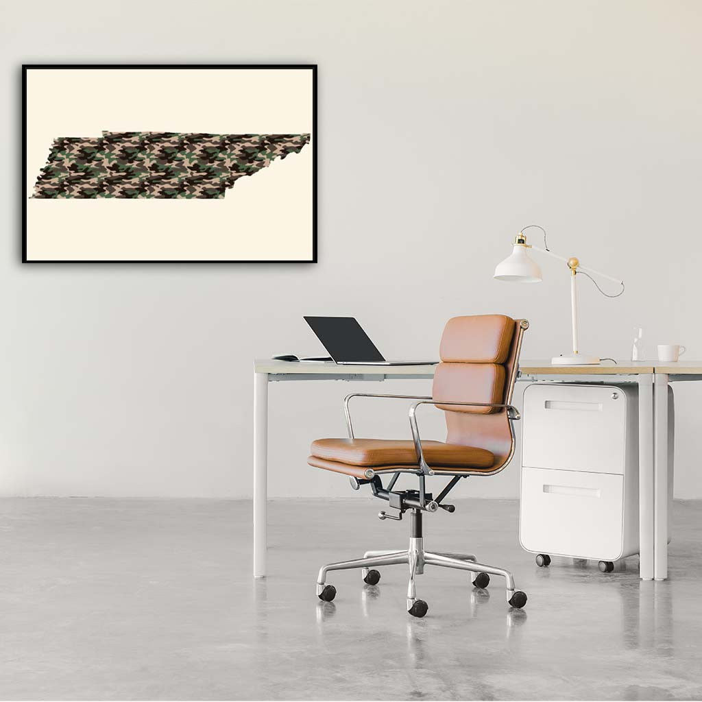 Tennessee Woodland Camo Silhouette Canvas Wall Art Print - Canvas Black Frame