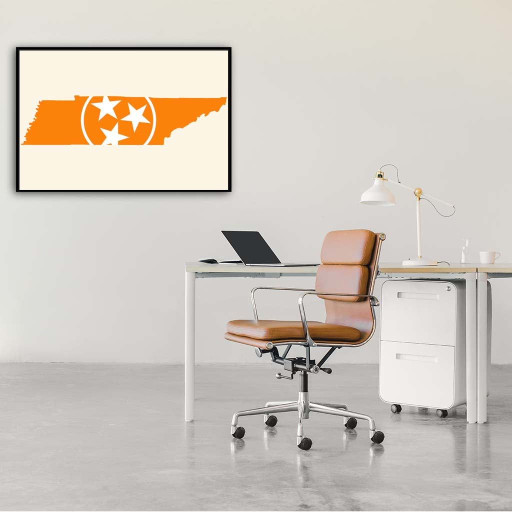 Orange & White Tennessee Flag Silhouette Canvas Wall Art Print - Canvas Black Frame