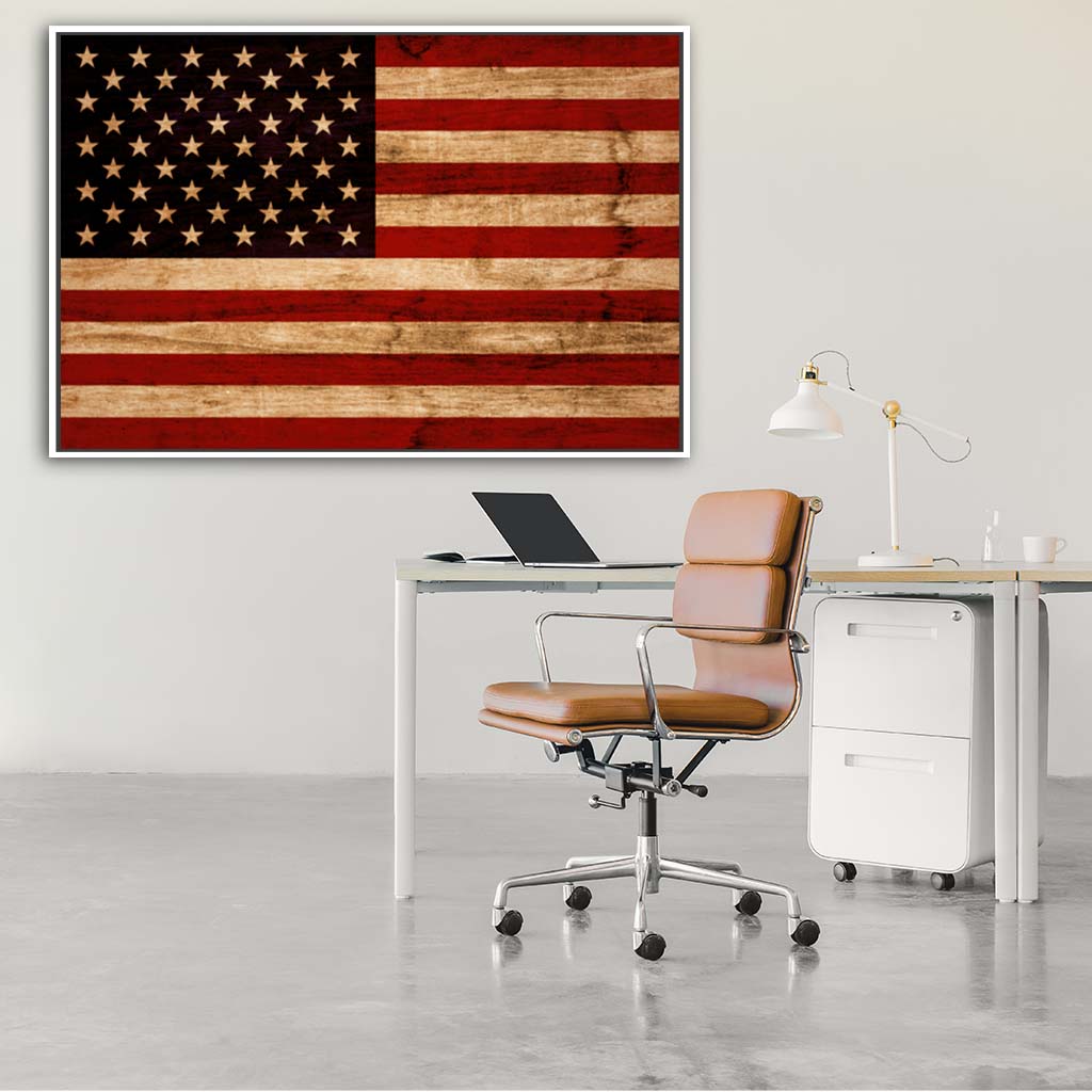 Rustic American Flag Silhouette Canvas Wall Art Print - Canvas White Frame