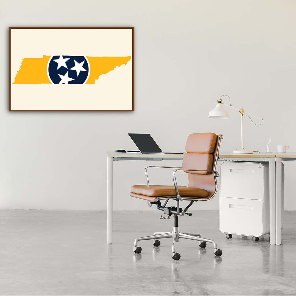Navy & Gold Tennessee Flag Silhouette Canvas Wall Art Print - Canvas Pecan Frame