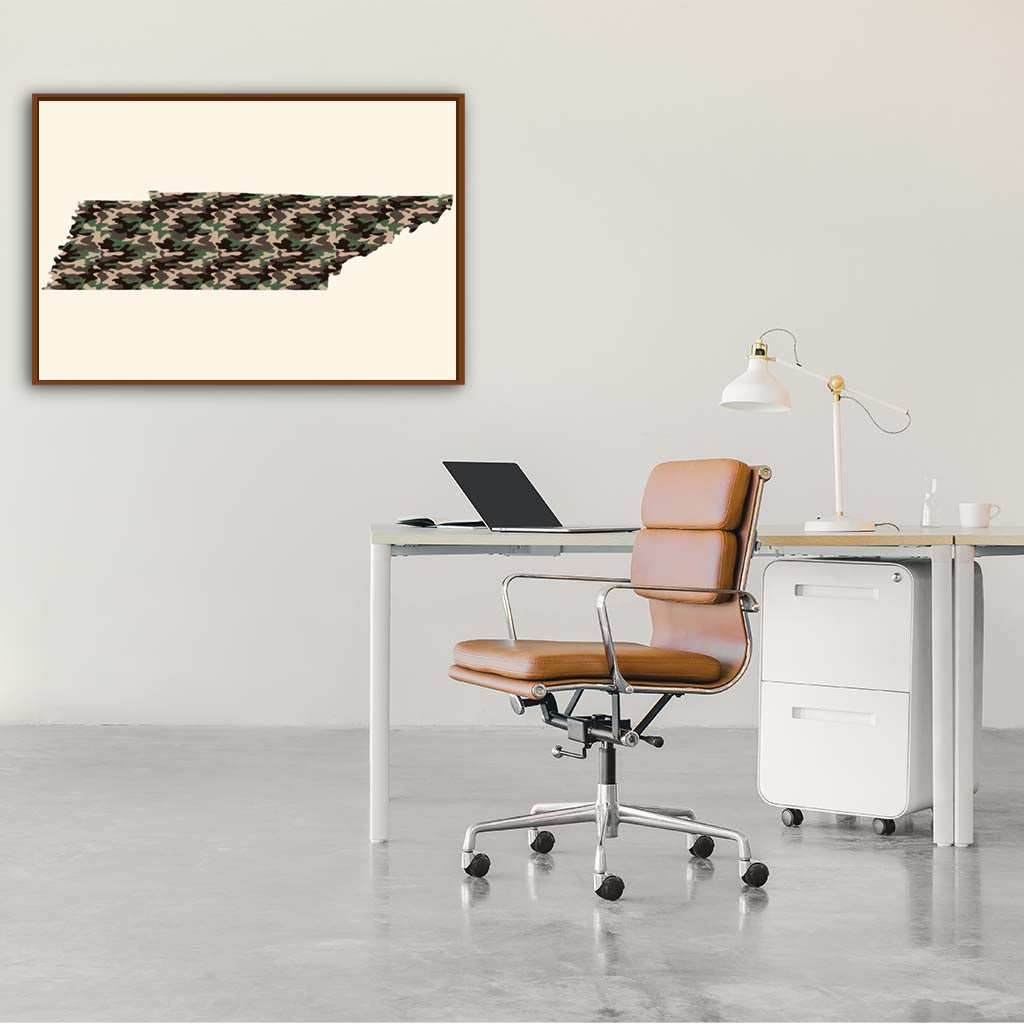 Tennessee Woodland Camo Silhouette Canvas Wall Art Print - Canvas Pecan Frame