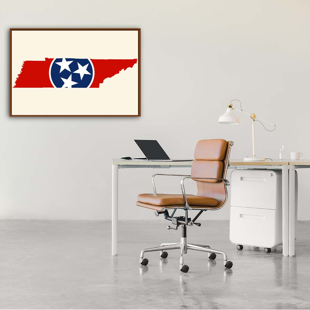 Tennessee Flag Silhouette Canvas Wall Art Print - Canvas Pecan Frame