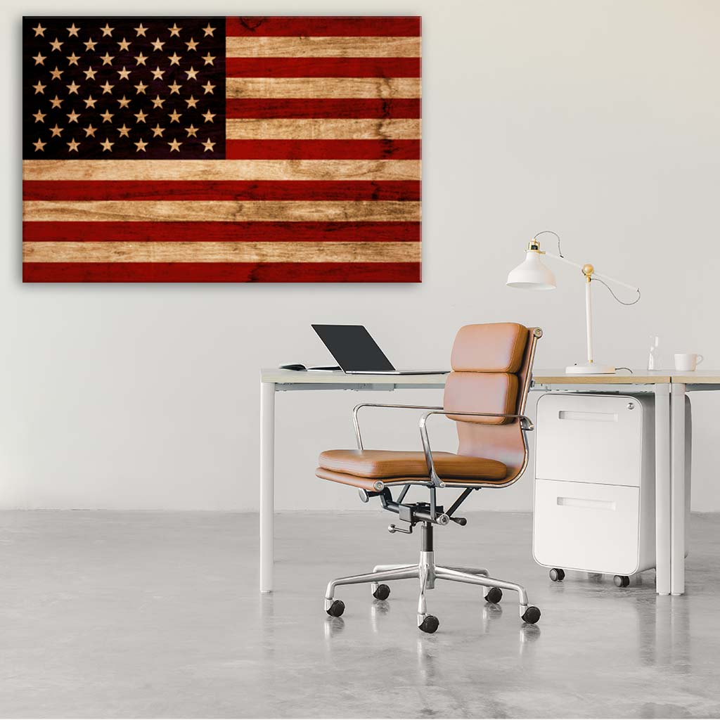 Rustic American Flag Silhouette Canvas Wall Art Print - Canvas Ready To Hang