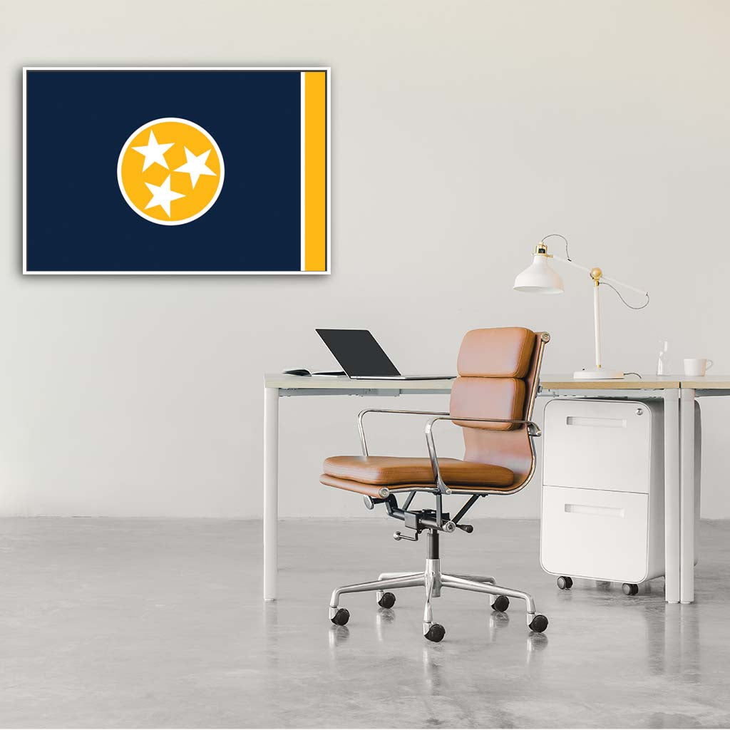 Navy & Gold Tennessee Canvas Flag Art Print - Canvas White Frame