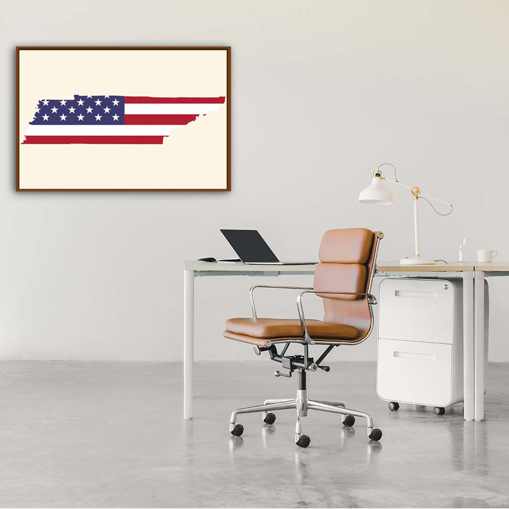 Tennessee American Flag Silhouette Canvas Wall Art Print - Canvas Pecan Frame