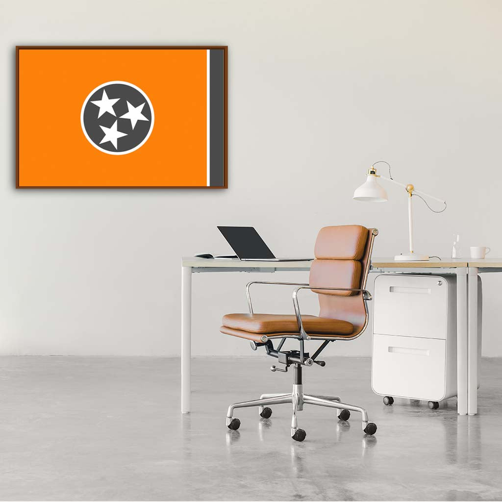 Orange & Gray Tennessee Canvas Flag Art Print - Canvas Pecan Frame