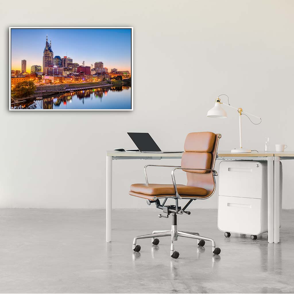 Nashville Skyline Canvas Wall Art Print - White Frame