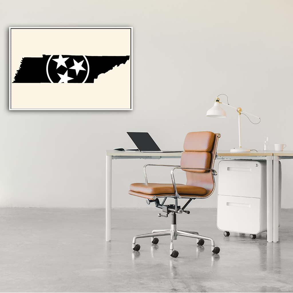 Black & White Tennessee Flag Silhouette Canvas Wall Art Print - Canvas White Frame