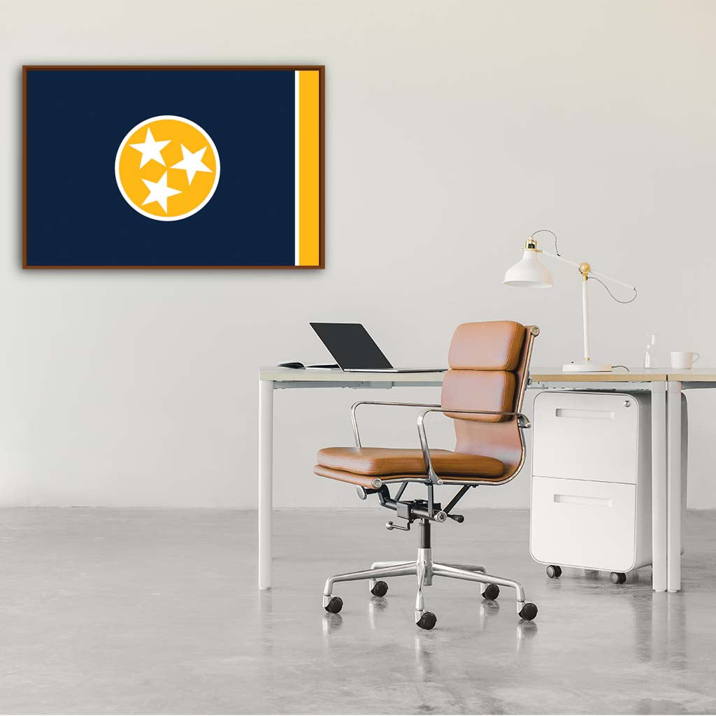 Navy & Gold Tennessee Canvas Flag Art Print - Canvas Pecan Frame
