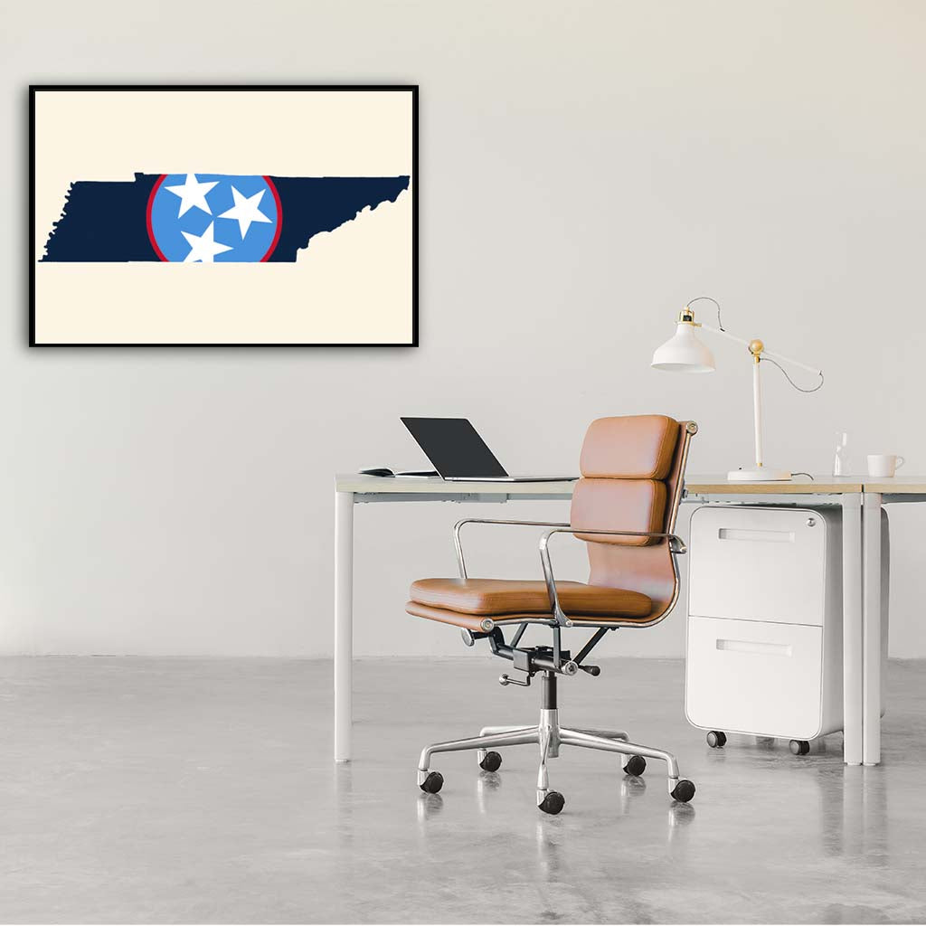 Navy & Teal Tennessee Flag Silhouette Canvas Wall Art Print - Canvas Black Frame