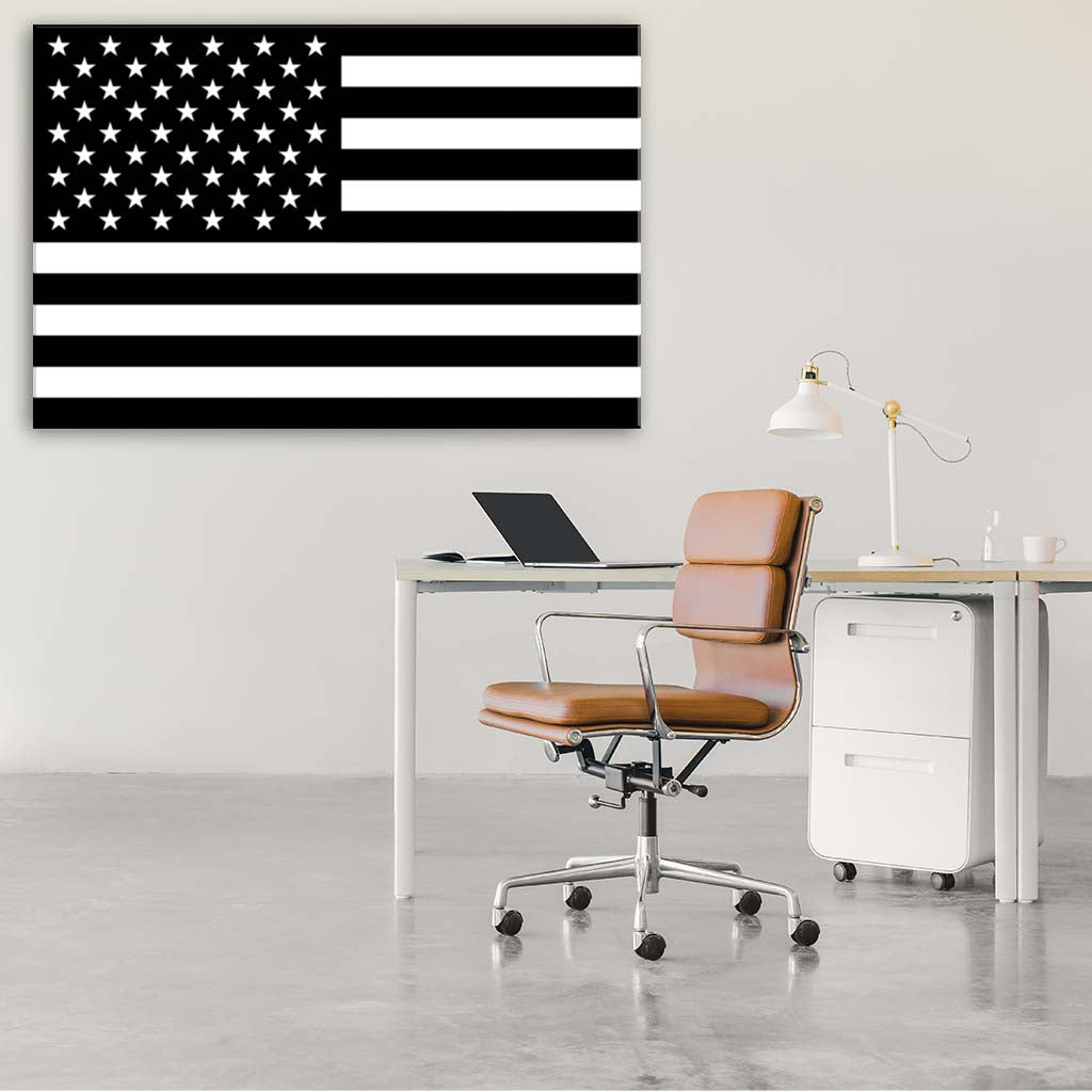 Black & White American Flag Silhouette Canvas Wall Art Print - Canvas Ready To Hang