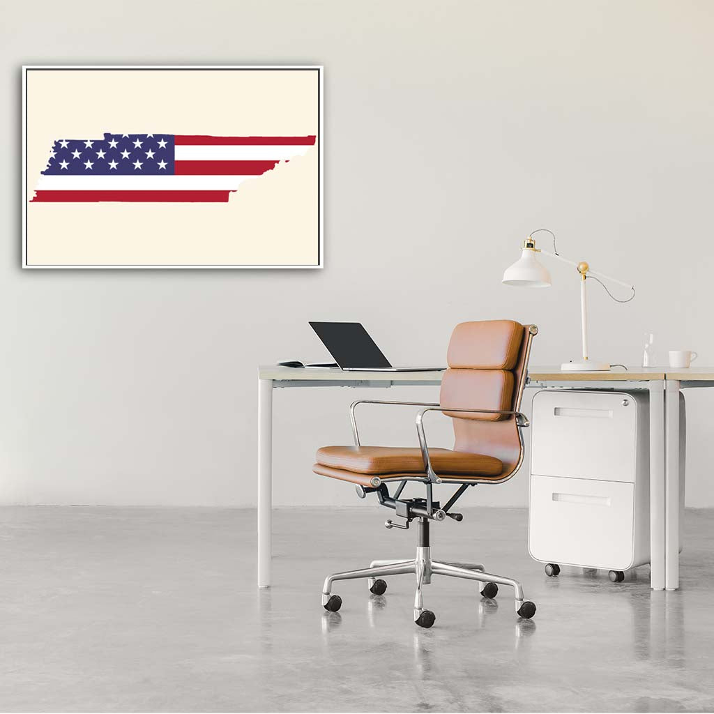 Tennessee American Flag Silhouette Canvas Wall Art Print - Canvas White Frame