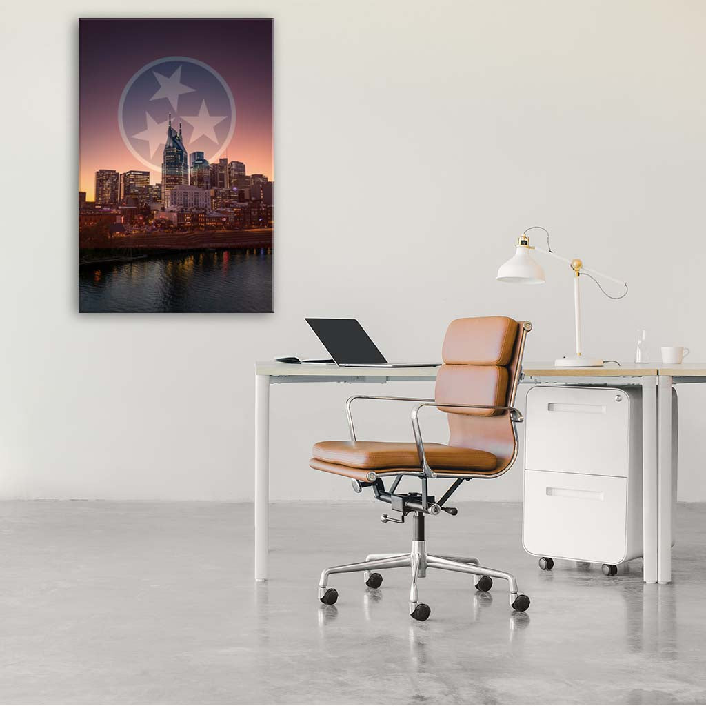 Nashville Skyline Tri Star Canvas Wall Art Print - Canvas Ready To Hang