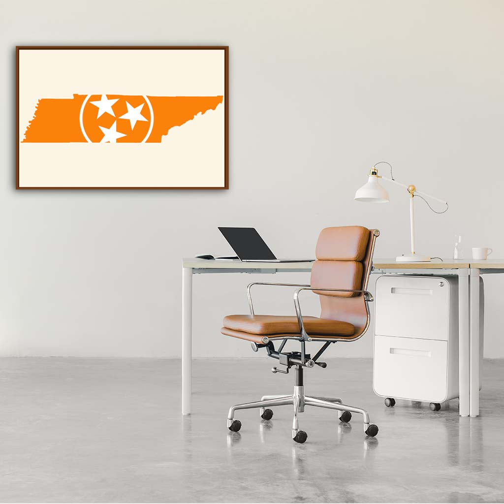 Orange & White Tennessee Flag Silhouette Canvas Wall Art Print - Canvas Pecan Frame