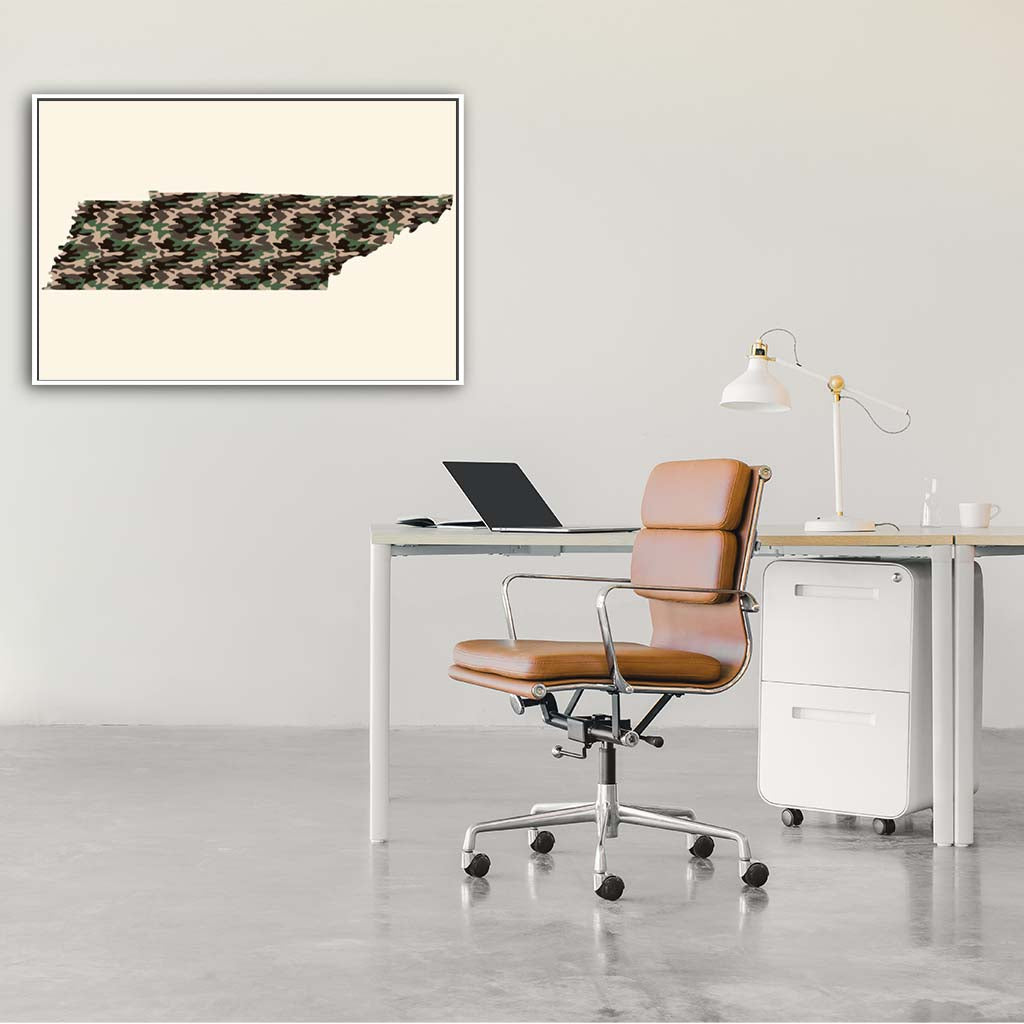 Tennessee Woodland Camo Silhouette Canvas Wall Art Print - Canvas White Frame
