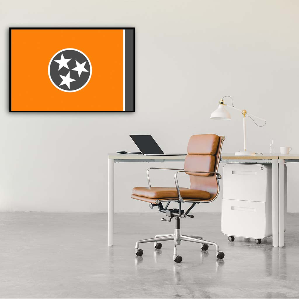 Orange & Gray Tennessee Canvas Flag Art Print - Canvas Black Frame
