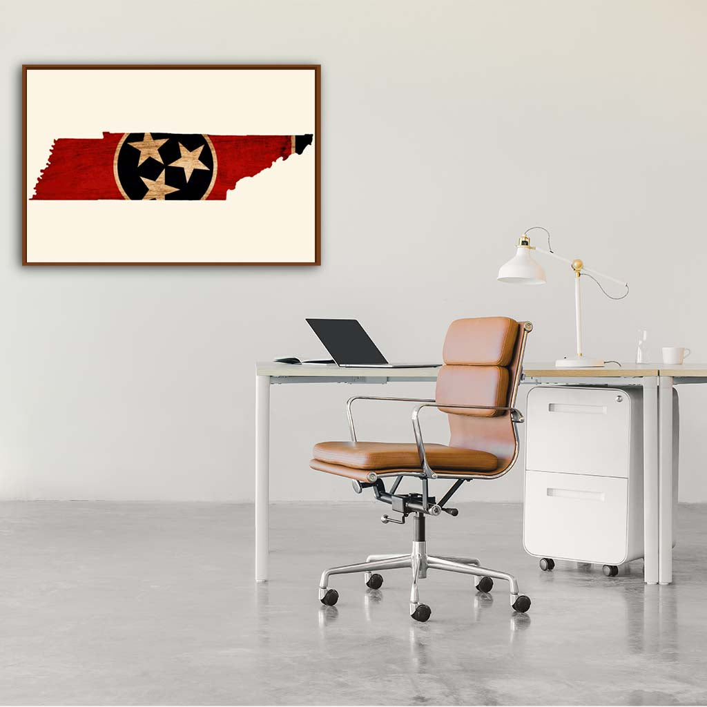 Rustic Tennessee Flag Silhouette Canvas Wall Art Print - Canvas Pecan Frame