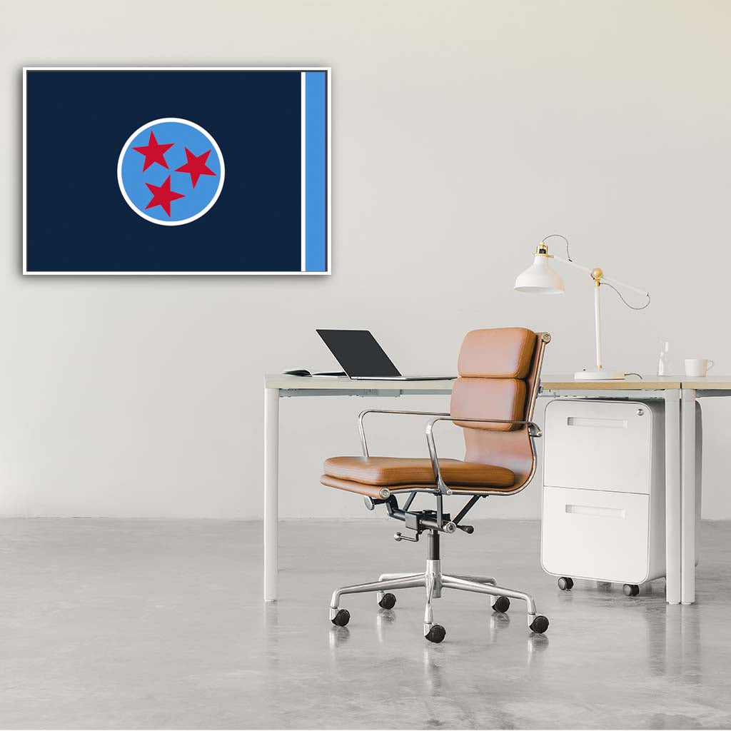 Navy & Teal Tennessee Canvas Flag Art Print - Canvas White Frame