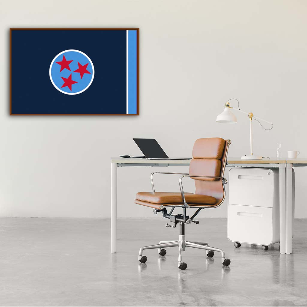 Navy & Teal Tennessee Canvas Flag Art Print - Canvas Pecan Frame