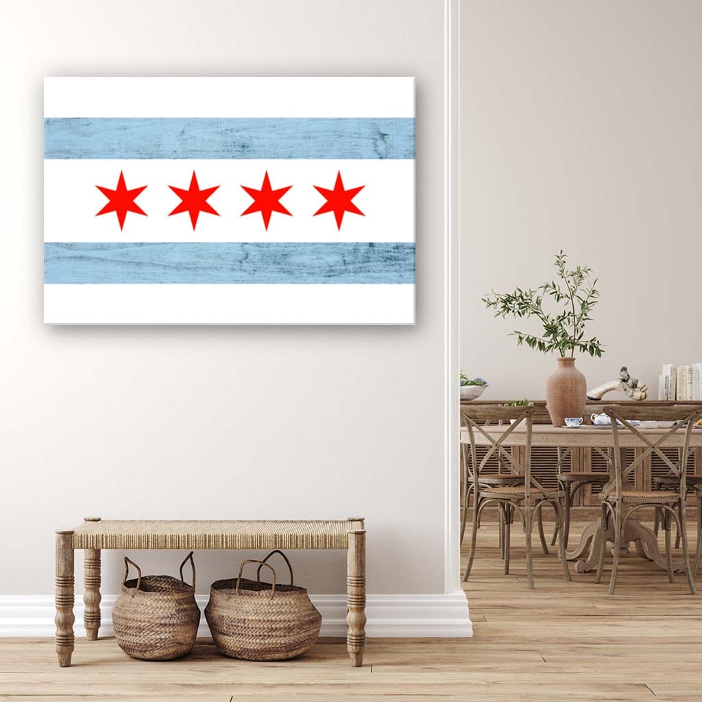 Rustic Chicago Flag Canvas Wall Art Print