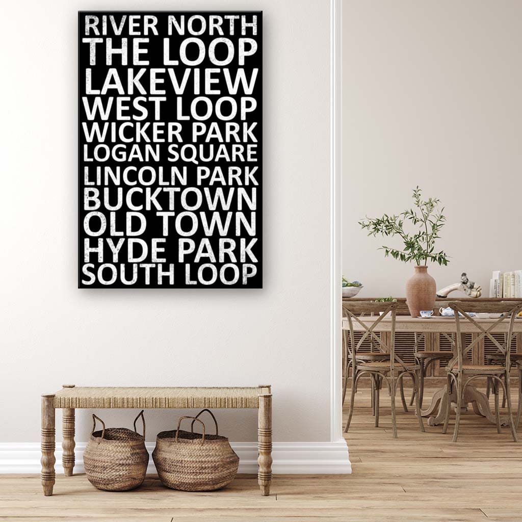Chicago Neighborhood Canvas Wall Art Print - Black