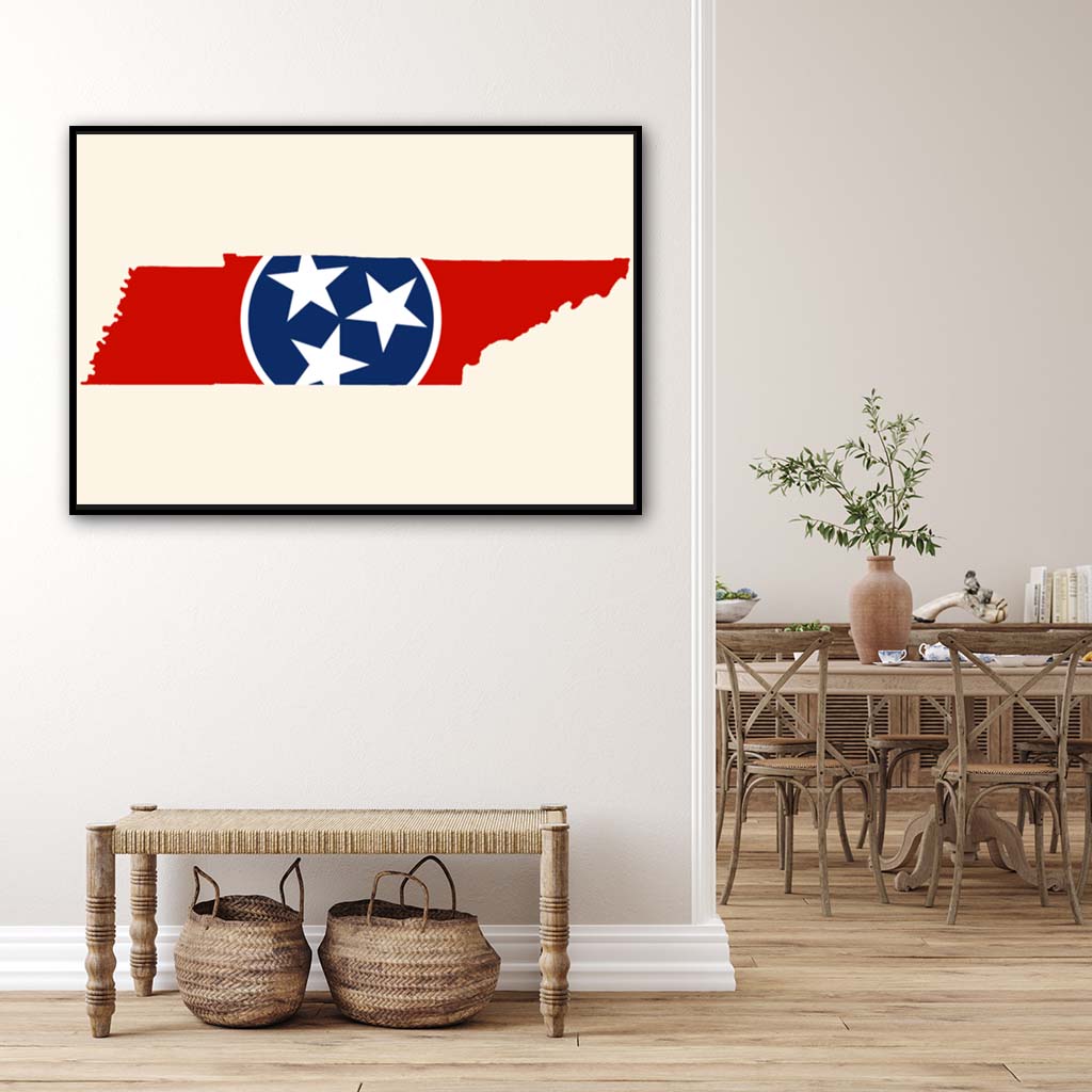 Tennessee Flag Silhouette Canvas Wall Art Print - Canvas Black Frame