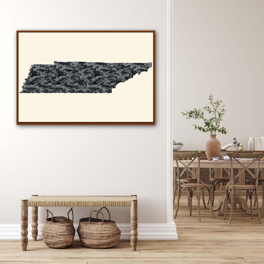 Tennessee Digital Camo Silhouette Canvas Wall Art Print - Canvas Pecan Frame