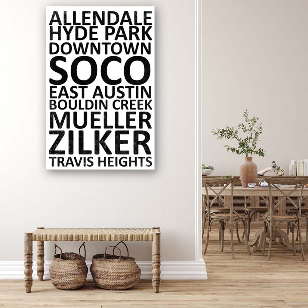 Austin Neighborhood Canvas Wall Art Print - White